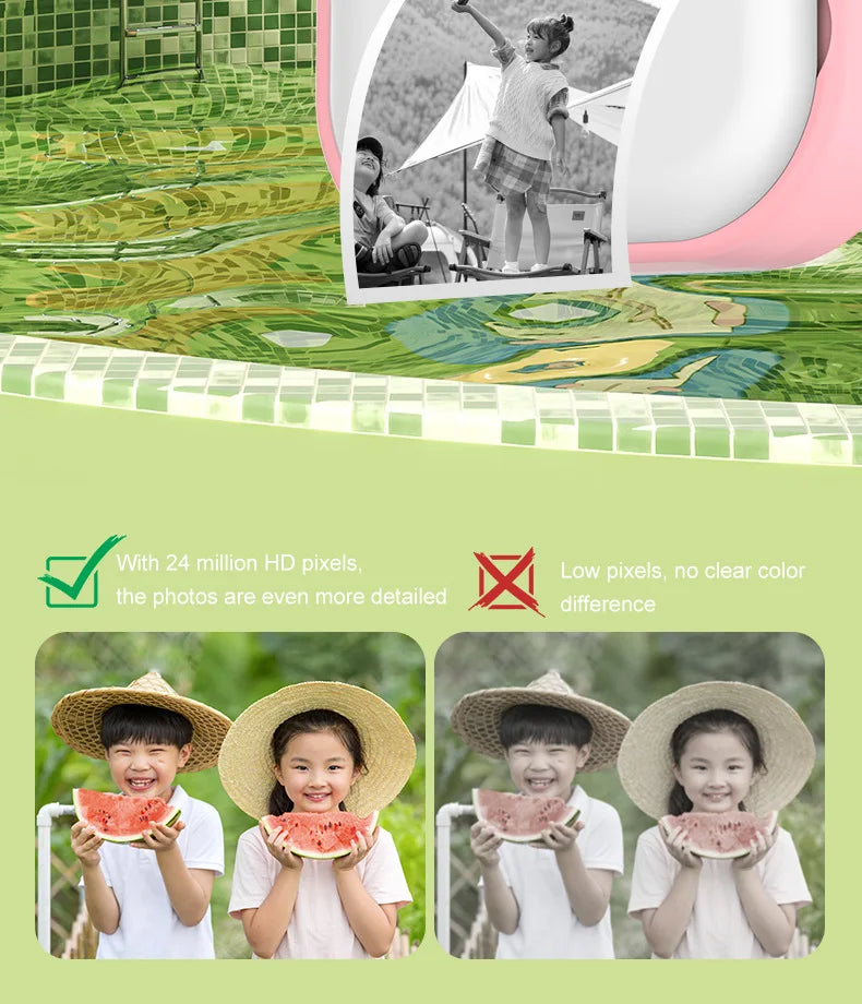 Kids Instant Print Camera Mini Digital Camera Photography Video Camera Toys Inkless Printing Thermal Print Camera for Girls Boys