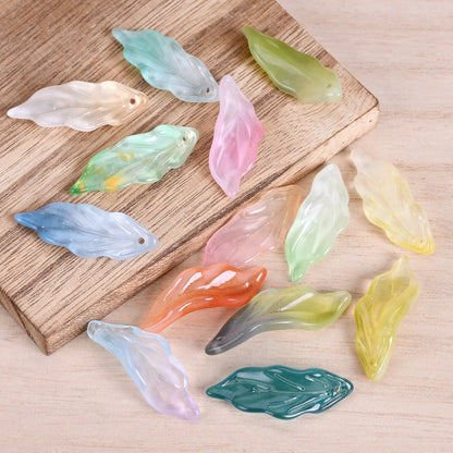 Lot de 10 pétales longs en forme de feuille, 34 x 12 mm, perles en verre de cristal faites à la main, pour la fabrication de bijoux, loisirs créatifs