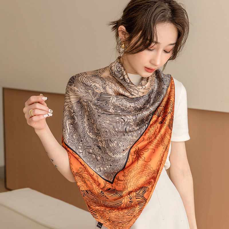 ELAIFRUIHAO Foulard en soie florale pour femme, hijab, bandana imprimé, grand format, carré, 110 cm, en satin