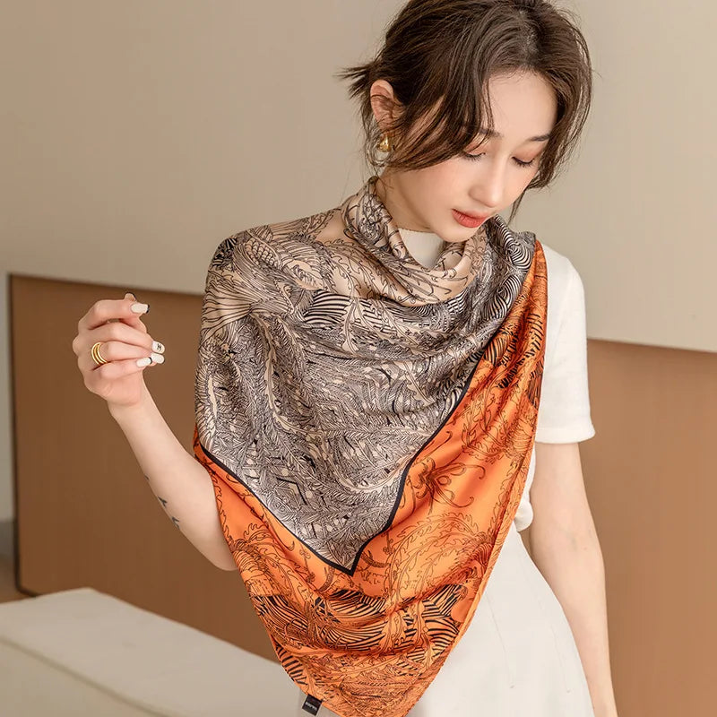 ELAIFRUIHAO Foulard en soie florale pour femme, hijab, bandana imprimé, grand format, carré, 110 cm, en satin