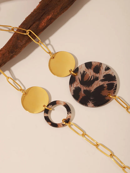 Stainless Steel Long Necklace For Women 18k Gold Plated Women's Sweater Chain Necklaces Woman Leopard Print Jewelry Accessories