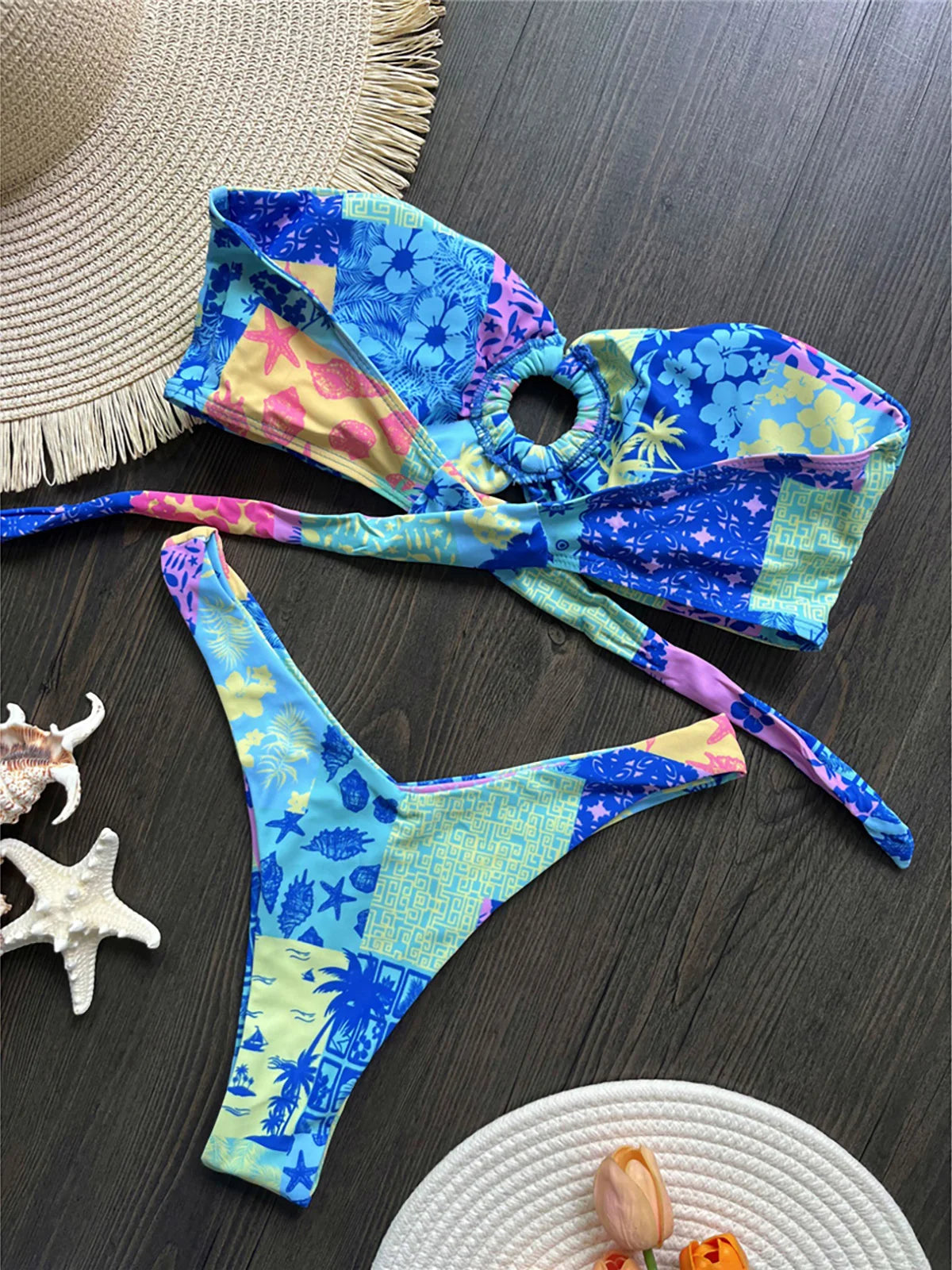 Sexy Colorful Floral Printed Bandeau Bikini Female Swimsuit Women Swimwear Two-pieces Bikini set Bather Bathing Suit Swim K6137
