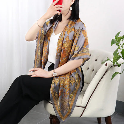 ELAIFRUIHAO Foulard en soie florale pour femme, hijab, bandana imprimé, grand format, carré, 110 cm, en satin