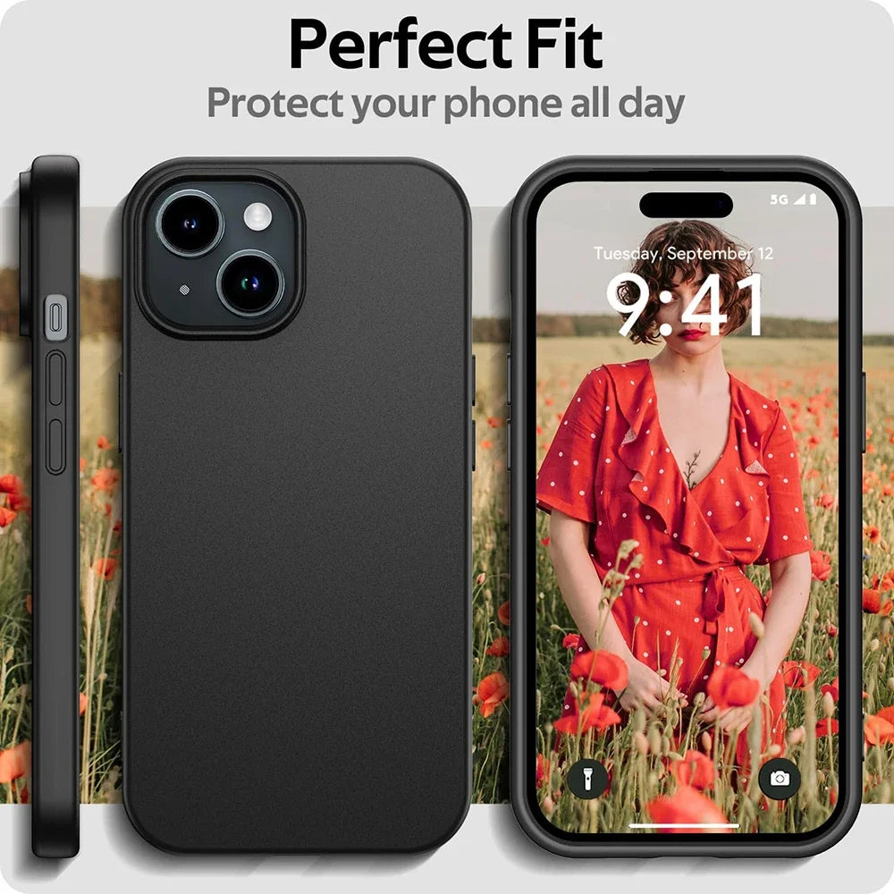Luxury Matte Silicone Soft Case For iPhone 17 Air 16 15 14 Plus 13 12 Mini 11 Pro Max XR Ultra Thin Solid Black Cover