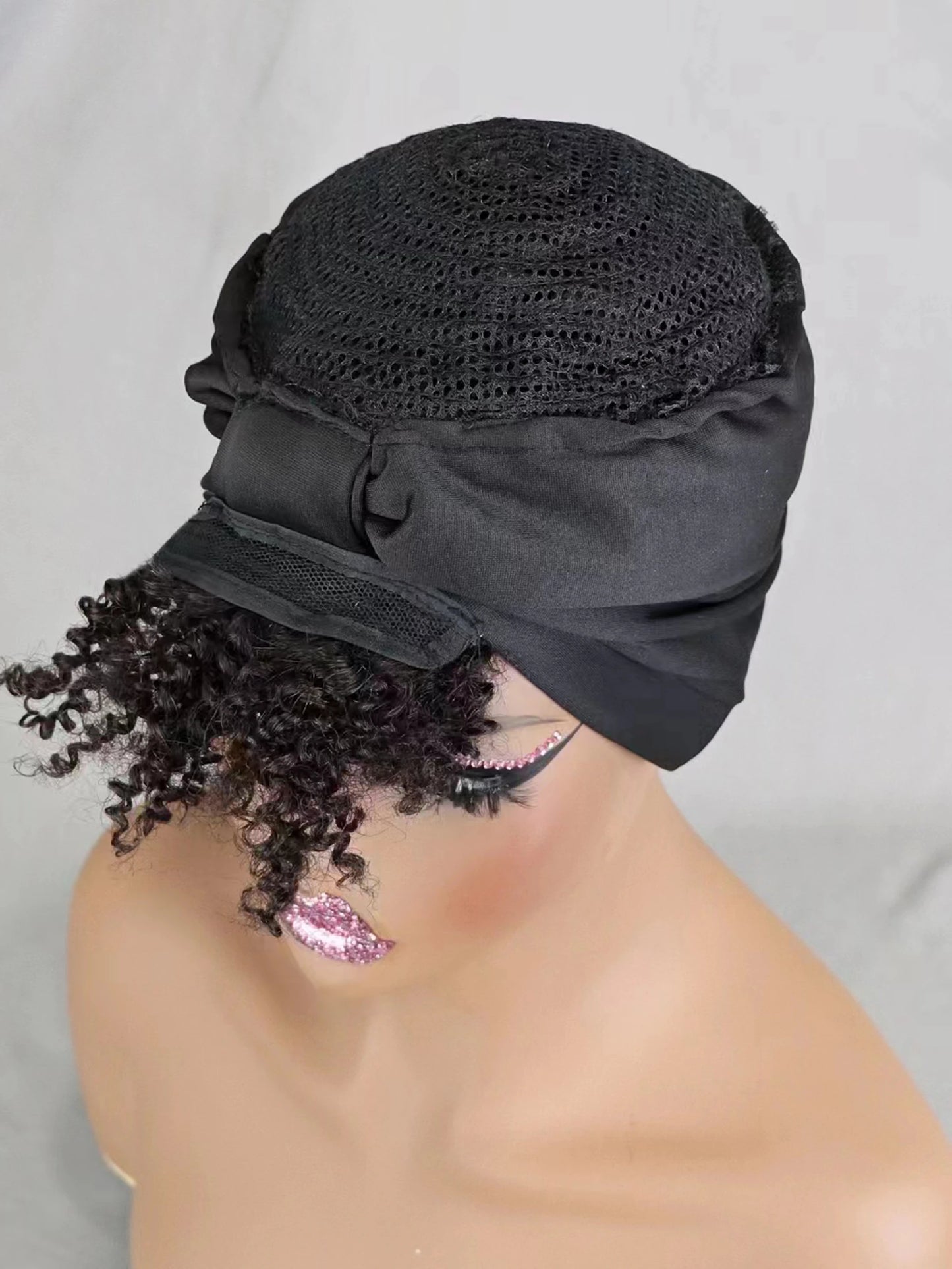 200% Density 1BT30 Afro Kinky Curly Scarf Wig with Bangs Machine Made Wig Curly 100% Human Hair Wig Preplucked for Black Women