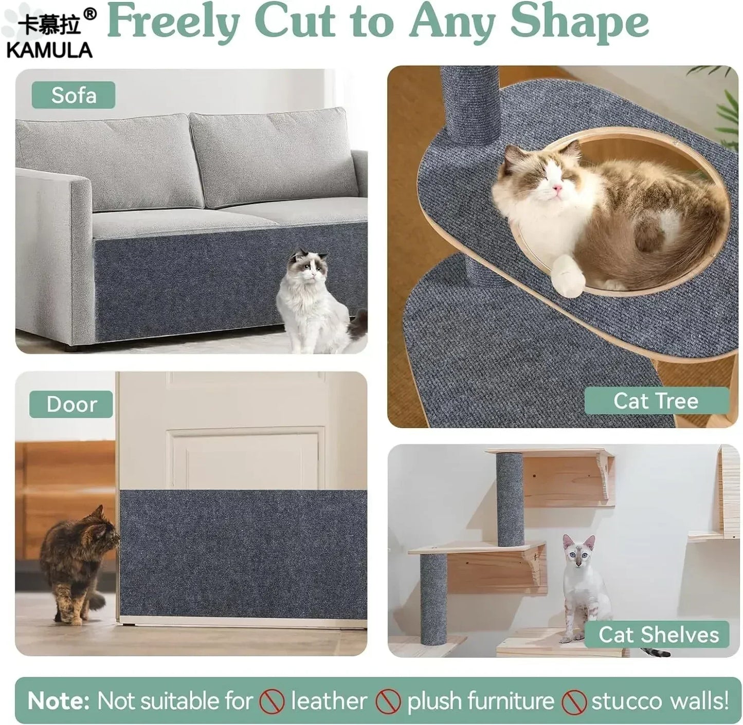 Tapis griffoir mural antidérapant et auto-adhésif pour chat, protection durable et découpable pour meubles d'intérieur