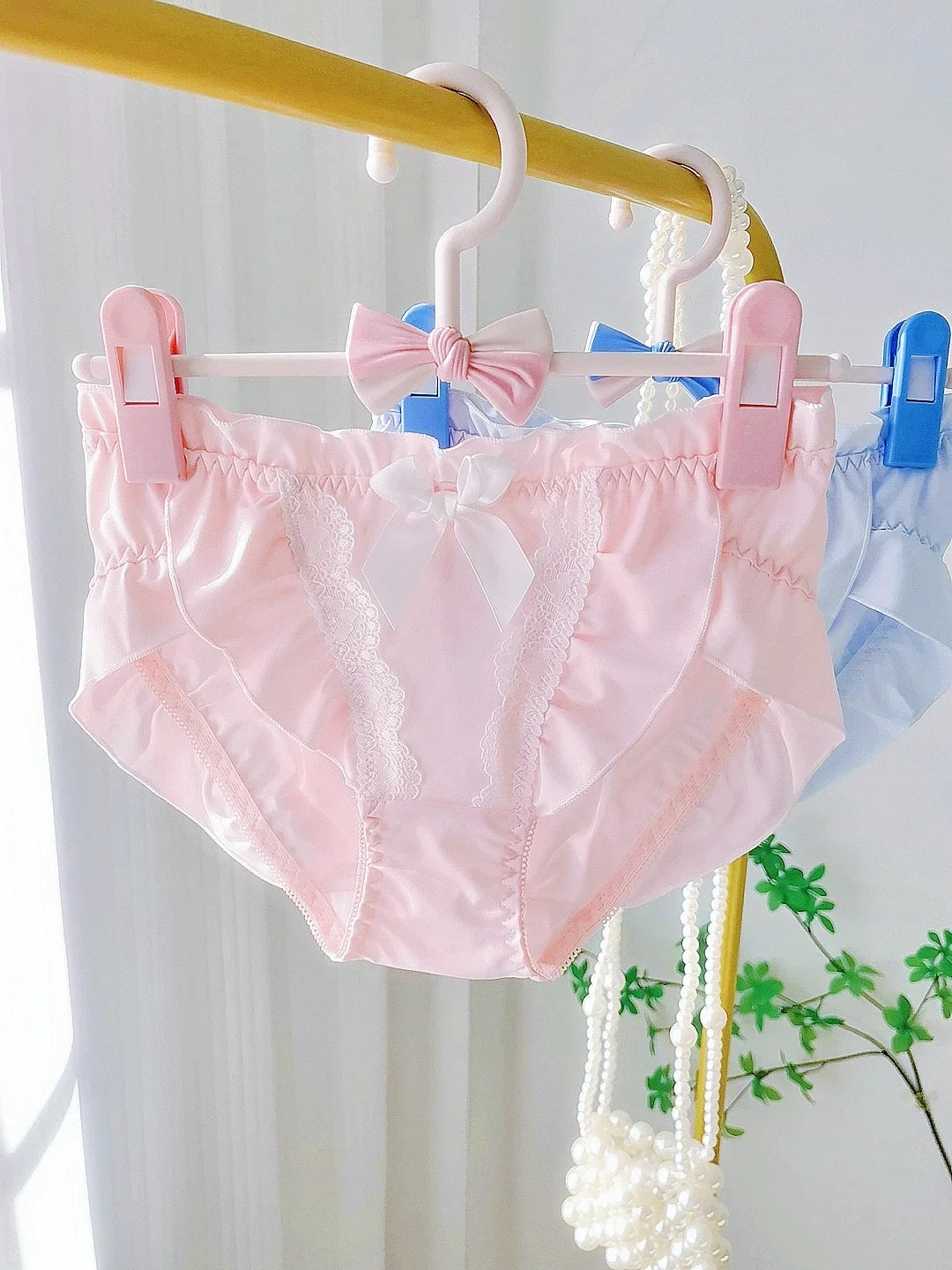 Lotus Leaf Edge High Slit Lolita Sweet Panties Japanese Cute Student Mid Waist Underwear Girl Milk Silk Triangle Pants 섹시