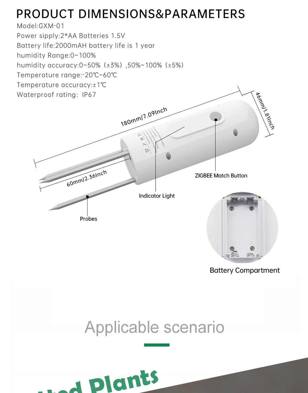 Moniteur de plantes ZIGBEE, compteur de température du sol extérieur, testeur d'humidité, capteur d'automatisation de jardin, détecteur TUYA d'irrigation