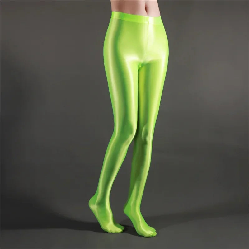 Glossy Shiny Stage Performance Leggings High Waist Fitness with Socks Skinny Yoga Trousers Women Clothing Stage Show