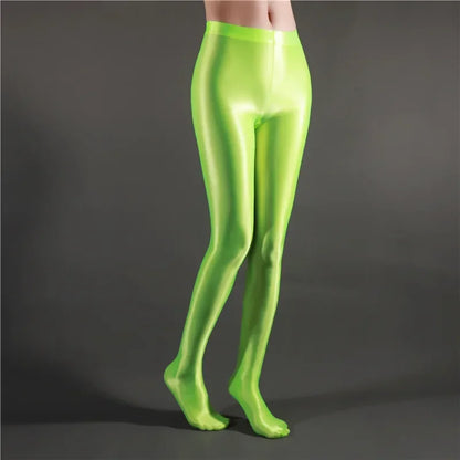 Glossy Shiny Stage Performance Leggings High Waist Fitness with Socks Skinny Yoga Trousers Women Clothing Stage Show