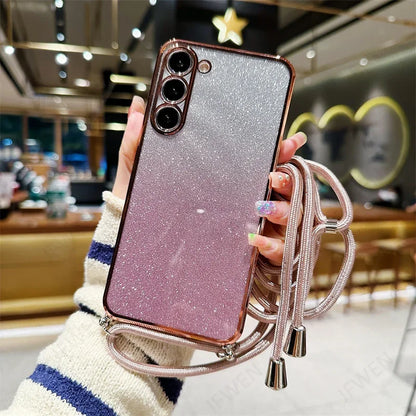 Crossbody Lanyard Glitter Case For Samsung Galaxy A15 A05 A14 A54 A34 A24 A04 A04S A04E A53 A13 A55 A35 A03 A03S Soft TPU Cover