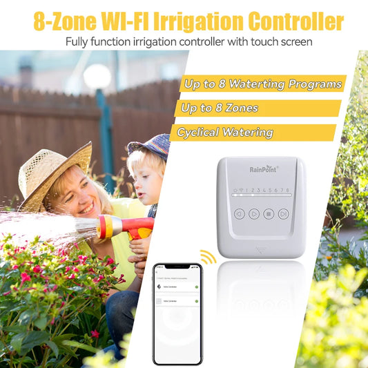 RAINPOINT 8 Zone WIFI Connect Minuterie d'arrosage Contrôleur d'irrigation de jardin Vanne d'eau Minuterie d'irrigation Système d'arrosage intelligent