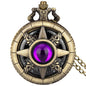 Exquisite Emerald-green Stone Bronze Case Quartz Pocket Watch Simple White Dial Chain Clock Necklace Pendant Watch for Men Women