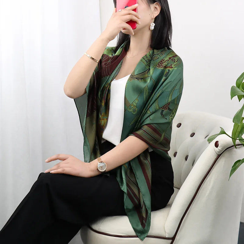 ELAIFRUIHAO Foulard en soie florale pour femme, hijab, bandana imprimé, grand format, carré, 110 cm, en satin