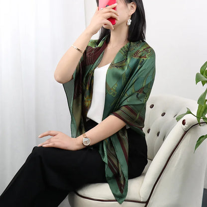 ELAIFRUIHAO Foulard en soie florale pour femme, hijab, bandana imprimé, grand format, carré, 110 cm, en satin