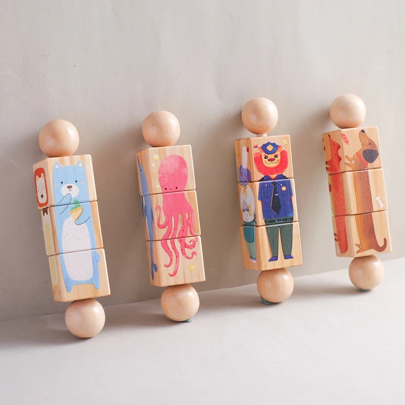 1pc Baby Wooden Rattle Toys Rotating Animal Matching Newborn Soothing Toy 0 12 Months Rotating Puzzle Montessori Toys for Babys