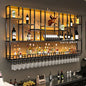 Customized: bar counter wine cabinet against the wall, hanging shelves, industrial style bar, wrought iron display stand,