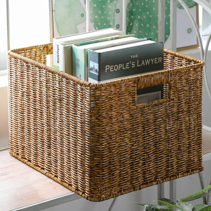 Boîte de rangement tissée à la main Grand panier Rangement de vêtements tissés Cuisine Chambre Salon Vêtements Épicerie Articles divers Organisateur