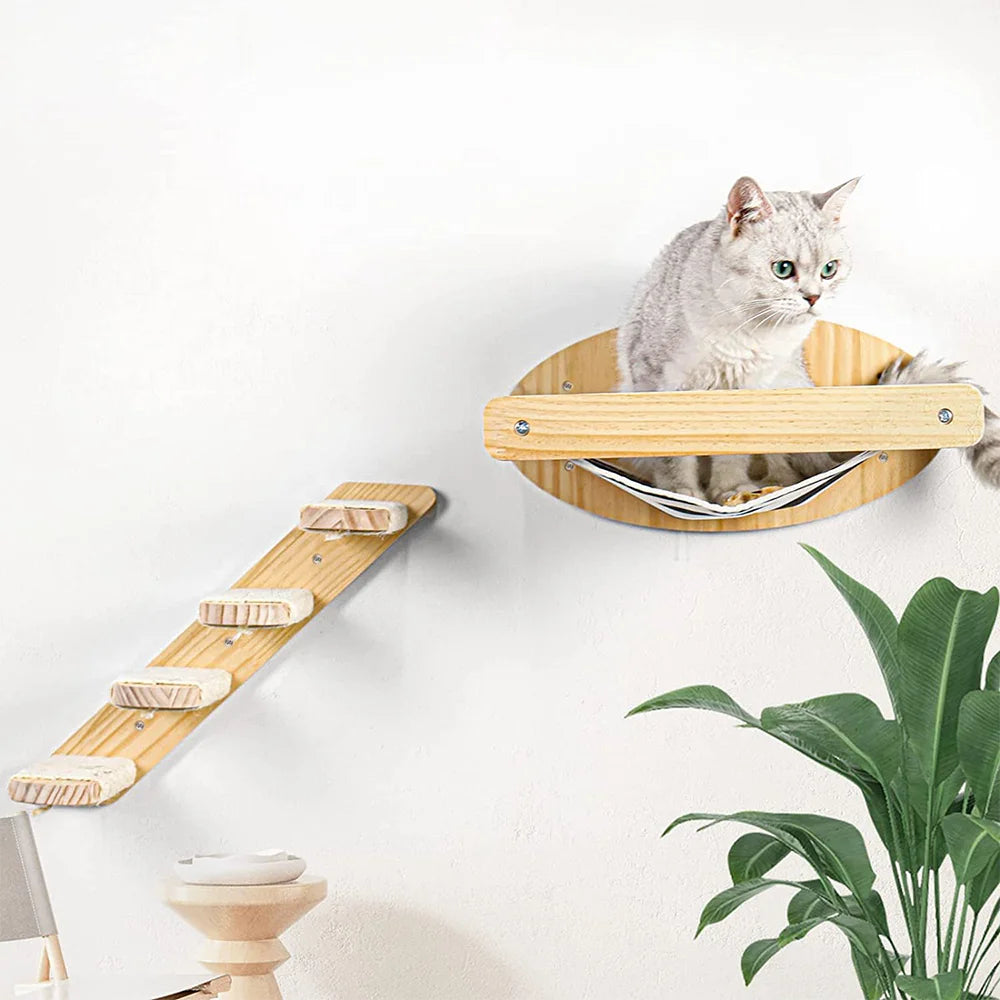 Étagères murales pour chats et échelle en corde, griffoir pour meubles pour chats, plateforme de saut en bois, jeu et sommeil pour chats