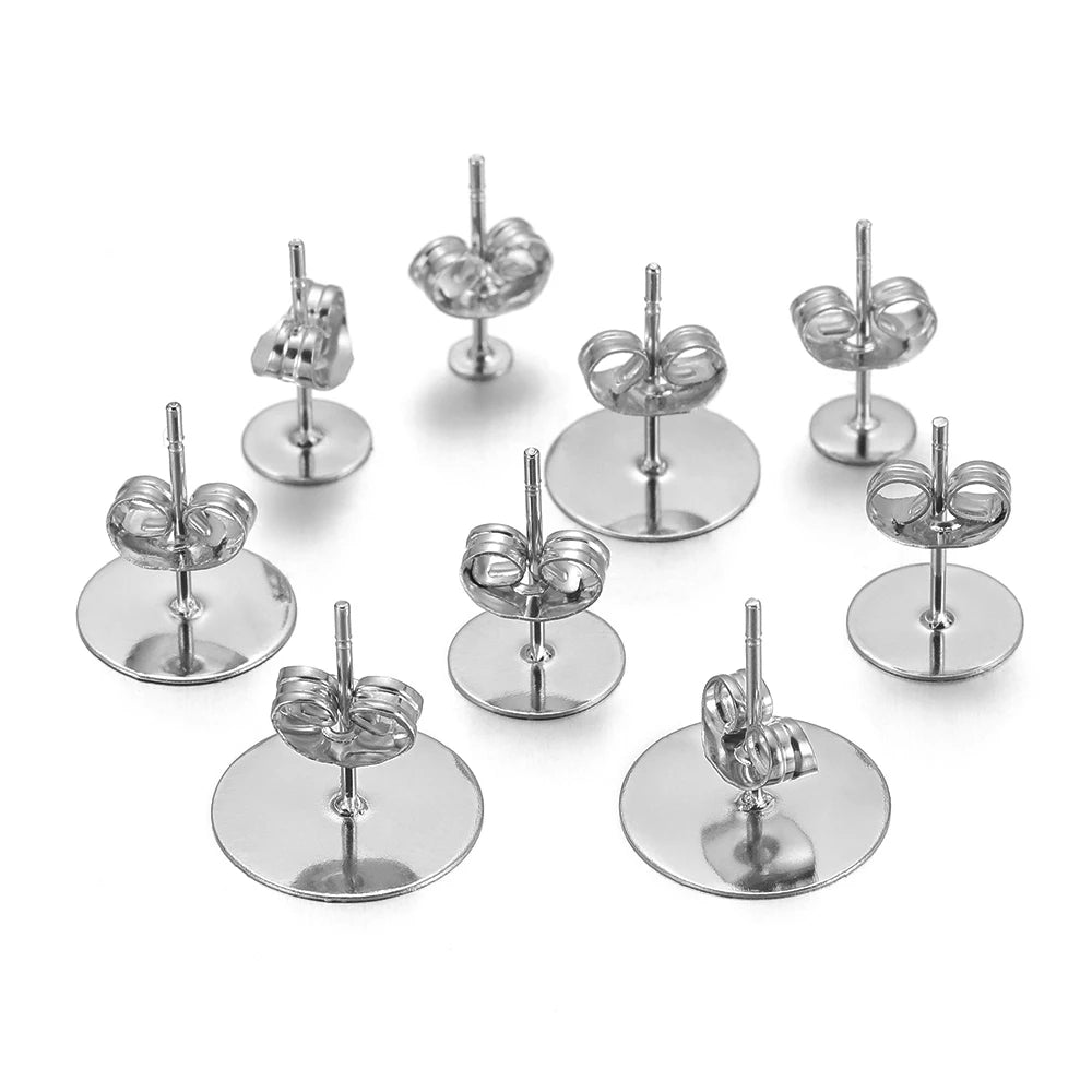 50-100pcs Stainless Steel Water Gold Earrings Studs Base Blank Post Pins Earring Plug Ear Back Findings for DIY Jewelry Making