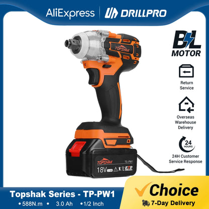 380N.M 1/2 inch Brushless Electric Impact Wrench Cordless Electric Wrench Rechargeable for 18V Battery Screwdriver Power Tools