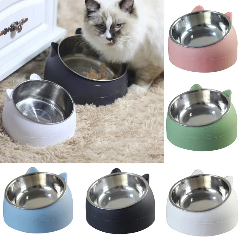 Stainless Steel Cats Food Bowls Non-slip Crash Pets Bowls Lovely Inclined Kitten Puppy Food Drinking Water Feeder Premium Design