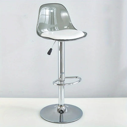 Adjustable Modern Bar Stool with Transparent Backrest Metal Frame Upholstered Seat with Lifting and Rotating Function