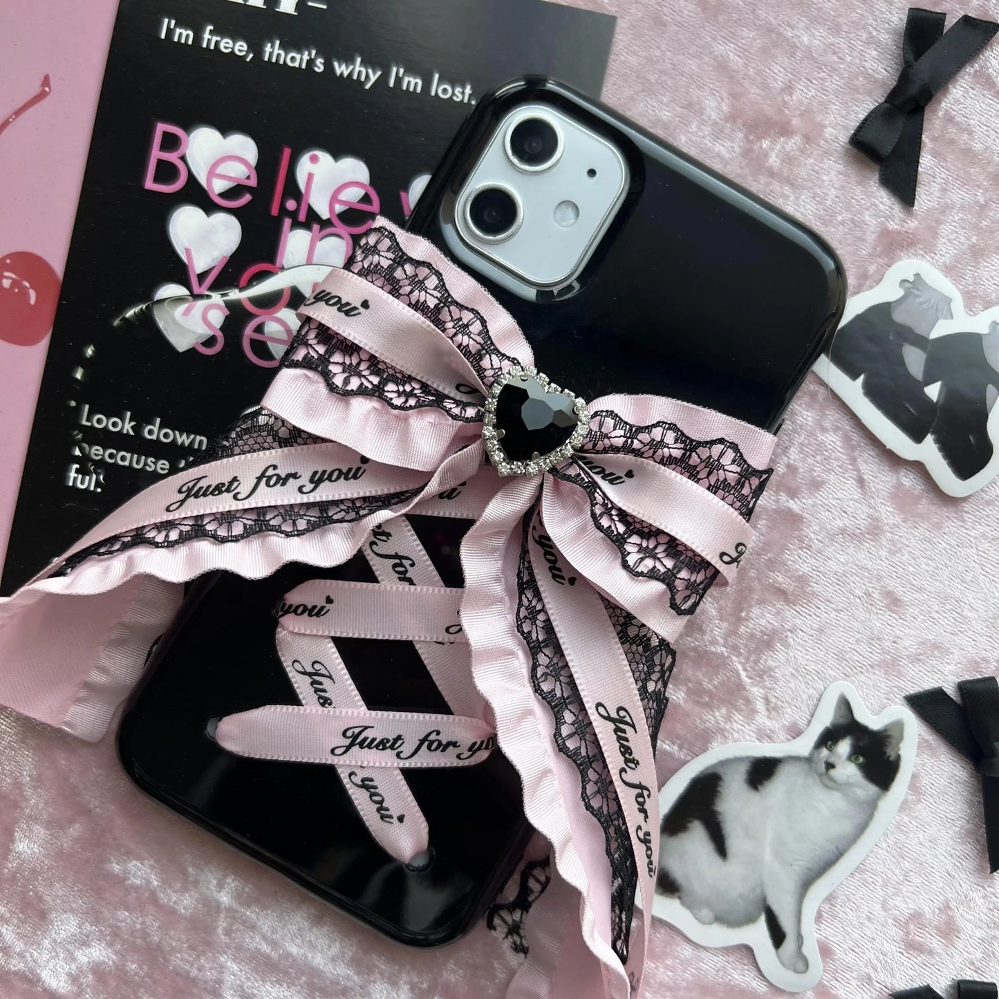 Dophee Original Landmine Series Lolita Bow Young Girl Phone Case Rhinestone Lace Soft Shell Phone Cover IPhone14 15 16Promax