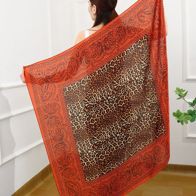ELAIFRUIHAO Foulard en soie florale pour femme, hijab, bandana imprimé, grand format, carré, 110 cm, en satin