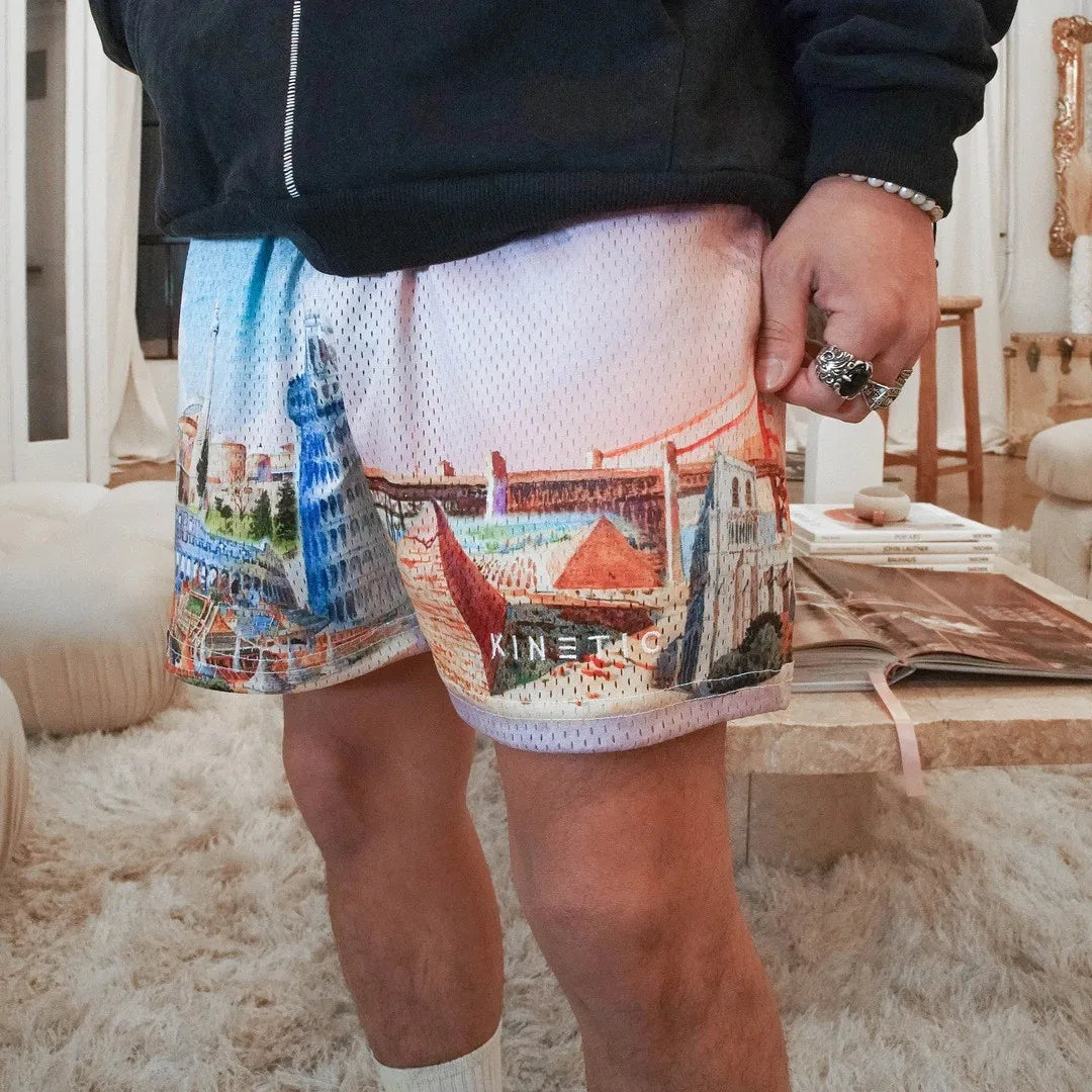 2024Summer New Digital Printing American Sports Casual Shorts Mesh Breathable and Loose Men's Short Shorts
