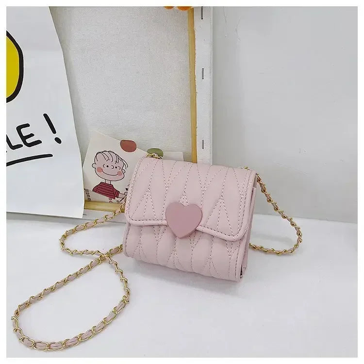 Fashion Heart Baby Girls Small Shoulder Bags Kids Coin Purse Accessories Handbags Lovely Children's Mini Square Messenger Bag