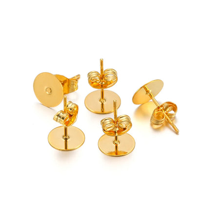 50-100pcs Stainless Steel Water Gold Earrings Studs Base Blank Post Pins Earring Plug Ear Back Findings for DIY Jewelry Making