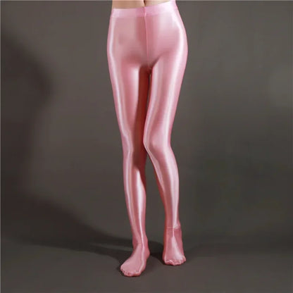 Glossy Shiny Stage Performance Leggings High Waist Fitness with Socks Skinny Yoga Trousers Women Clothing Stage Show
