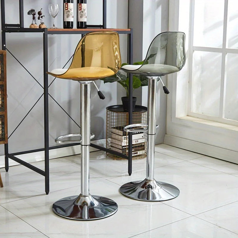 Adjustable Modern Bar Stool with Transparent Backrest Metal Frame Upholstered Seat with Lifting and Rotating Function