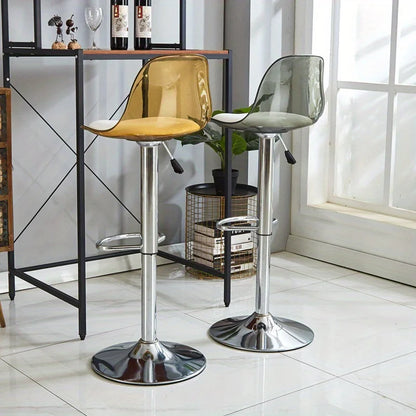 Adjustable Modern Bar Stool with Transparent Backrest Metal Frame Upholstered Seat with Lifting and Rotating Function