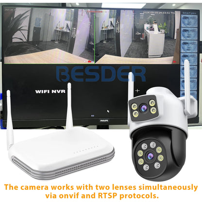 BESDER 12MP Wifi Camera Outdoor Dual Screen 10X Digital Zoom CCTV Video Surveillance Cam PTZ 15MP Security IP Camera O-Kam Pro