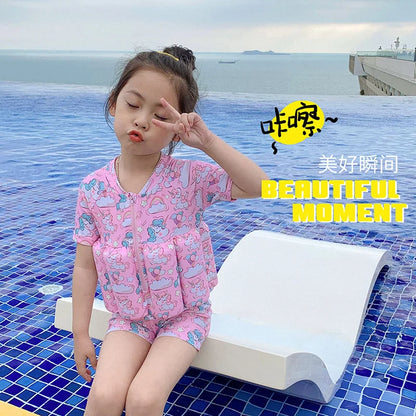 Children's Buoyancy Swimsuit One-piece Swimsuit for Kids Floating Rash Guards Cartoon Print Girls Boys Swimwear Swimming Clothes