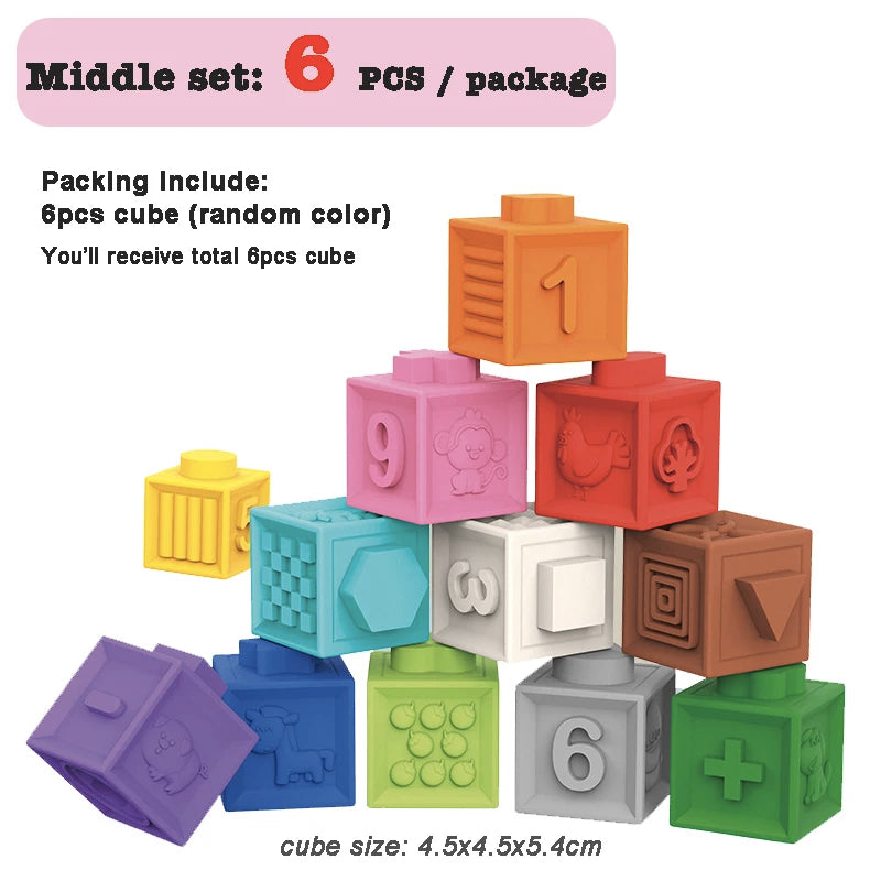 Baby Soft Rubber Cube Puzzle Montessori Toddlers Touch Early Education Squeeze Stacker Relief Gifts Kids Children Bath Toys
