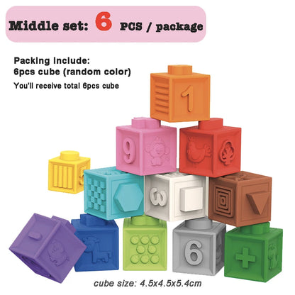 Baby Soft Rubber Cube Puzzle Montessori Toddlers Touch Early Education Squeeze Stacker Relief Gifts Kids Children Bath Toys
