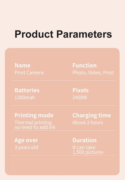 Kids Instant Print Camera Mini Digital Camera Photography Video Camera Toys Inkless Printing Thermal Print Camera for Girls Boys