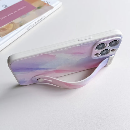 SoCouple Wrist Strap Case For iPhone 11 Case For iPhone 14 13 12 15 Pro Max X XR XS 8 7 Plus SE Gradient Soft Phone Holder Cover