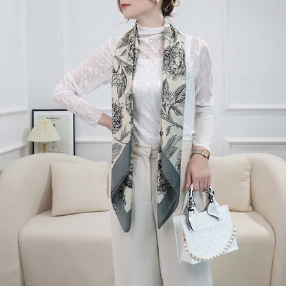 ELAIFRUIHAO Foulard en soie florale pour femme, hijab, bandana imprimé, grand format, carré, 110 cm, en satin
