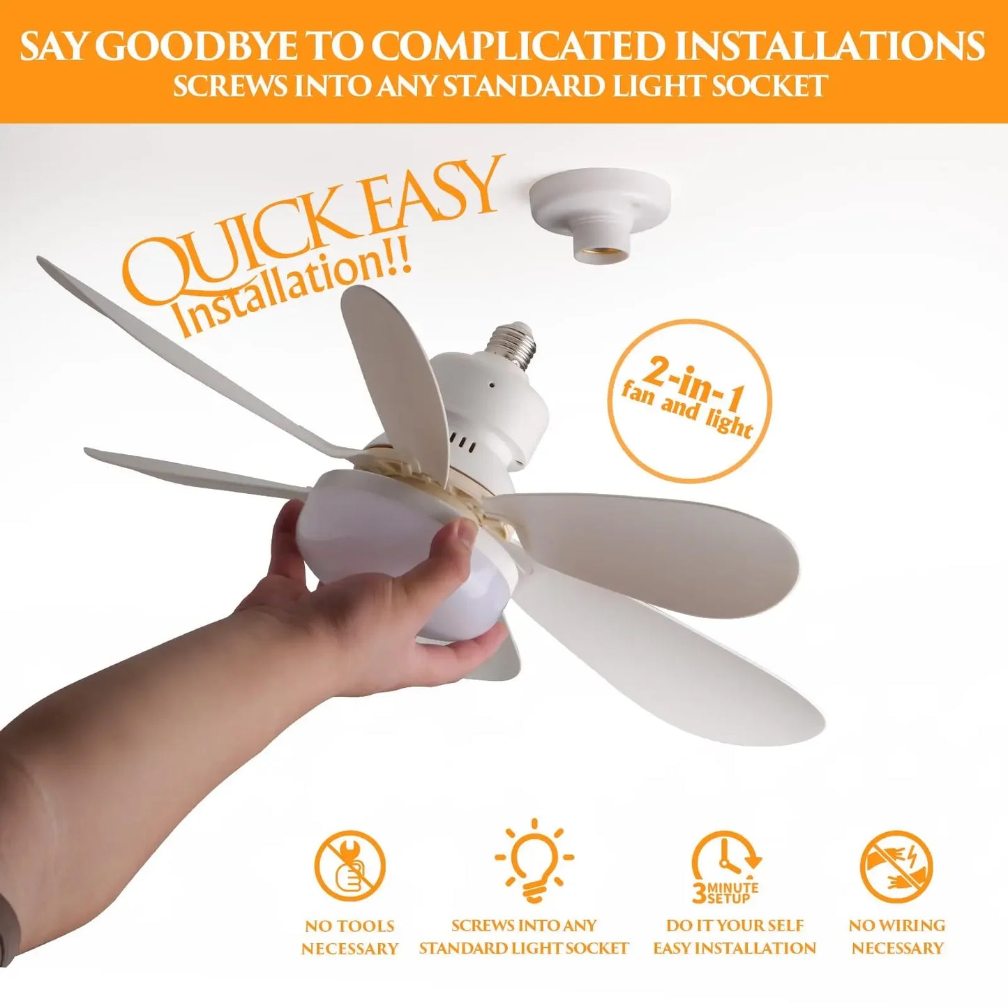 2025 New Cooling Light Led Fan Silent Ceiling Fan E27 Wireless With Remote Control For Dimming, Suitable for Living Room, Study,