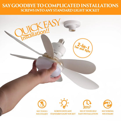 2025 New Cooling Light Led Fan Silent Ceiling Fan E27 Wireless With Remote Control For Dimming, Suitable for Living Room, Study,