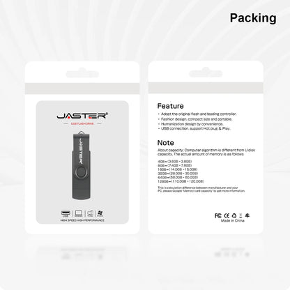 JASTER Rotated Micro usb interface OTG Flash drive pendrive 32GB 16GB 64GB USB Flash Drive for android phone tablet PC notebook