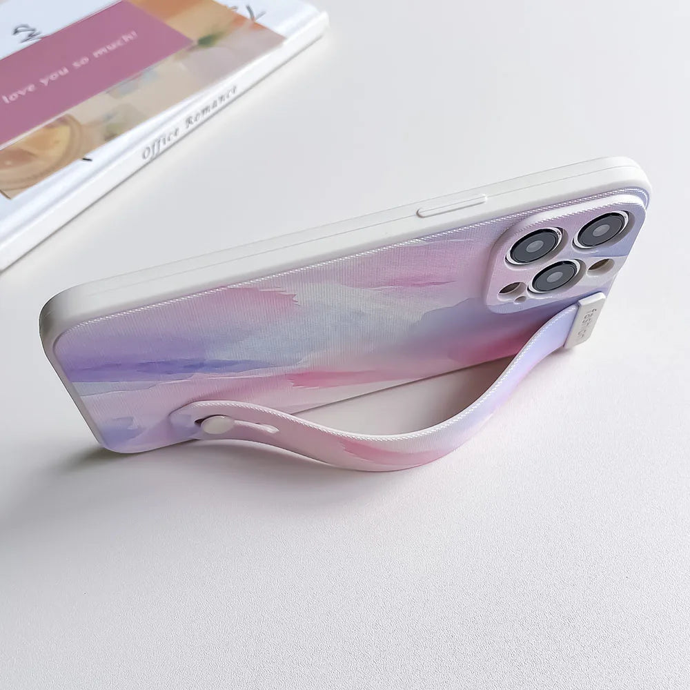 SoCouple Wrist Strap Case For iPhone 11 Case For iPhone 14 13 12 15 Pro Max X XR XS 8 7 Plus SE Gradient Soft Phone Holder Cover