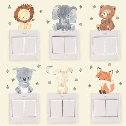 Lot de 6 autocollants muraux animaux de dessin animé pour chambre d'enfant, chambre de bébé, décoration pour interrupteur, chambre d'enfant, chambre d'enfant