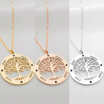 Custom Family Names Necklace Stainless Steel Personalized Name Pendant Tree Of Life 1-5 Names Birthstone For Women Birthday Gift