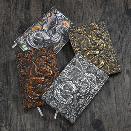 Carnet de notes A5 en relief avec motif dragon volant 3D, fait à la main, couverture en cuir, cadeau pour homme, voyage, pensées, notes, poésie