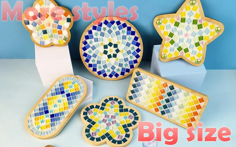 Handmade DIY Mosaic Cup Mat Bottom Bamboo Pad Heart Square Coaster Parent-Child Early Education Free Creation Handicraft Toys